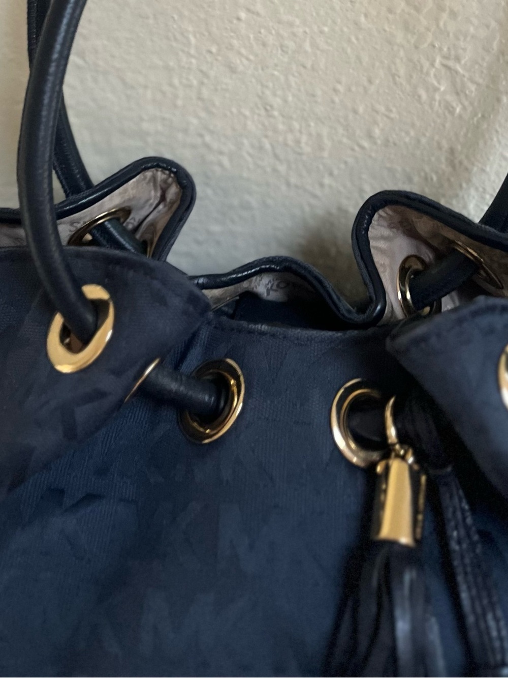 Michael Kors Navy MK Signature Tote with Tassel and MK Charm - Picture 10 of 15